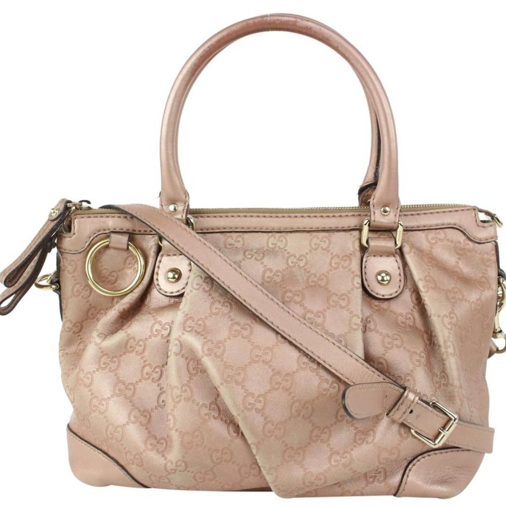 Gucci Pink Leather Guccissima Medium Sukey Top Han